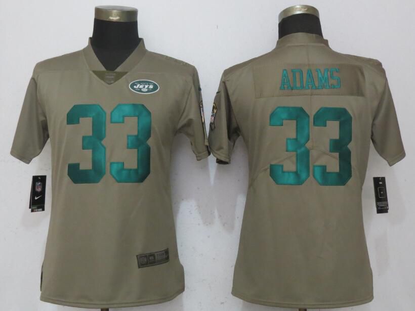 Women New York Jets #33 Adams Olive Salute To Service NFL Jerseys->women nfl jersey->Women Jersey